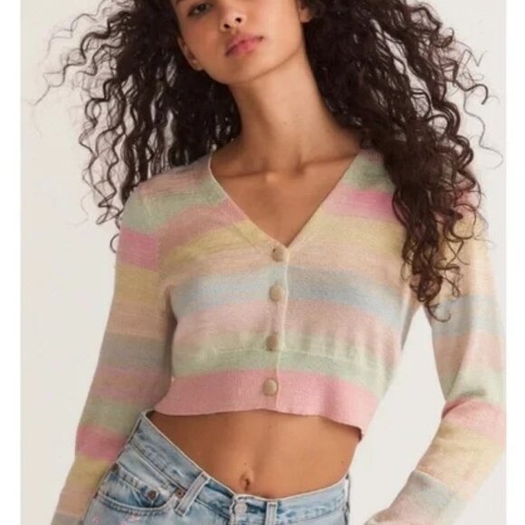 Loveshackfancy Asteria Metallic Stripe Crop Cardigan NWT - Picture 1 of 6